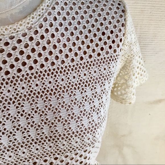BCBG Crochet Knit Peplum Short-Sleeved Shirt - Picture 6 of 8